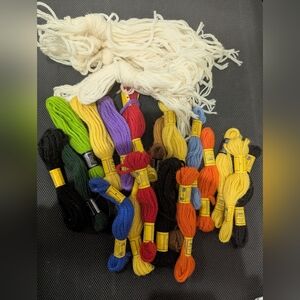 Crewel Embroidery Floss Set With Red, Orange, Blue,Yellow,Green, Blk/White.